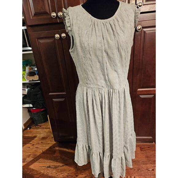 Calvin Klein Summer Eyelet Midi Dress Sage Green Lined Size 8 - Picture 1 of 12